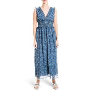 Max Studio Women's Petite Georgette Sleeveless V Neck Smocked Waist Midi Dress S